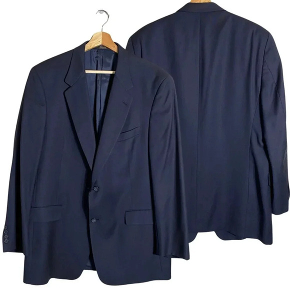Hart Schaffner Marx Wool Sport Coat Dinner Jacket Blazer Men's 44R Navy Career - Picture 1 of 13